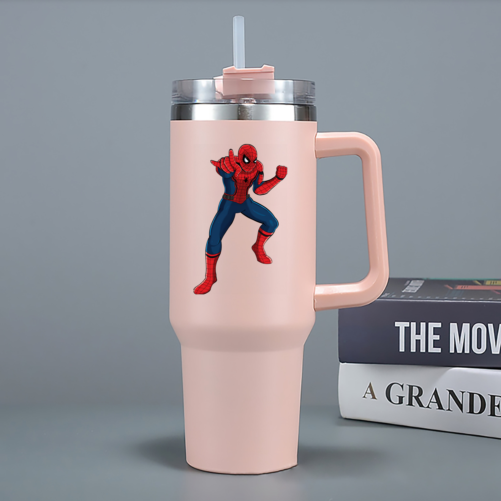 （画像用） Spider Man スパイダーマン 1200mL車用タンブラー - クリスタルステッカー（プラスチックストロー付き）